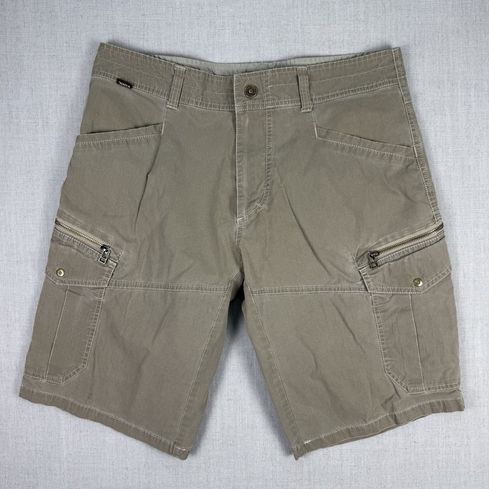 Kuhl Shorts Mens 34 Kourage Kargo Cargo Khaki 12" Inseam Vintage Patina Dye